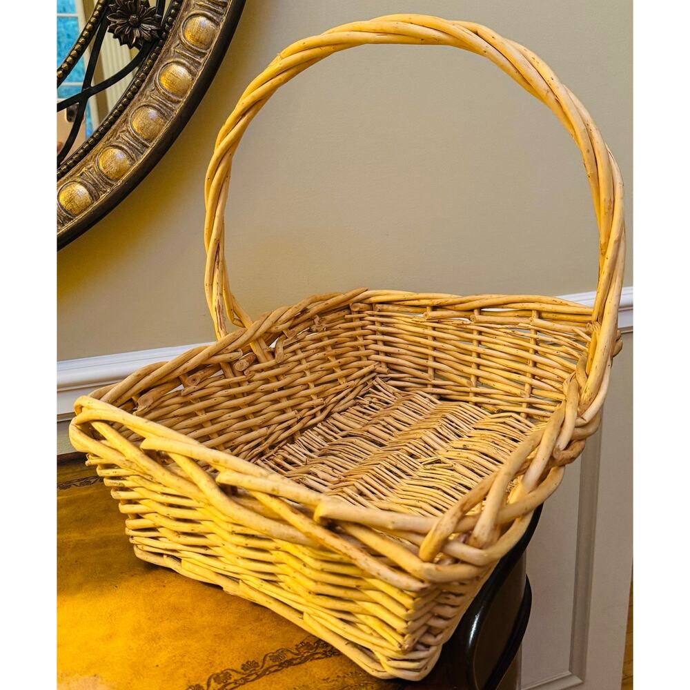 Extra Large Rectangular Boho Tan Brown Wicker Basket with Handle
